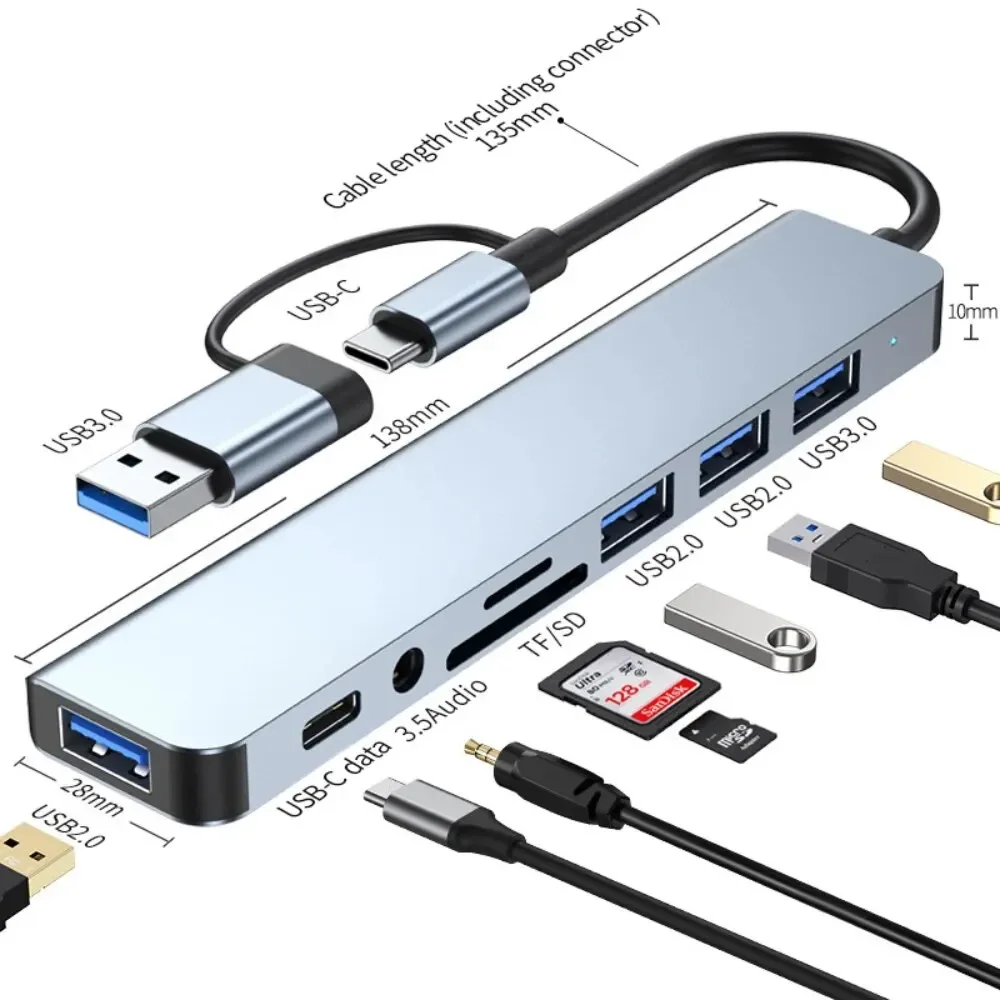 Usb Hub Type C - 8 In 2 USB-C Hub With