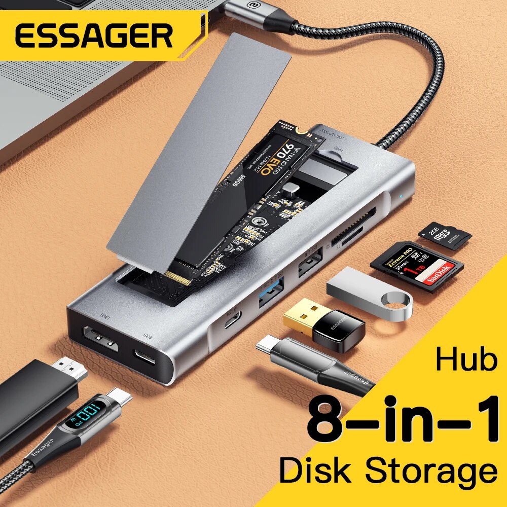 Usb Hub Type C - Essager 8-in-1 USB Hub With Disk