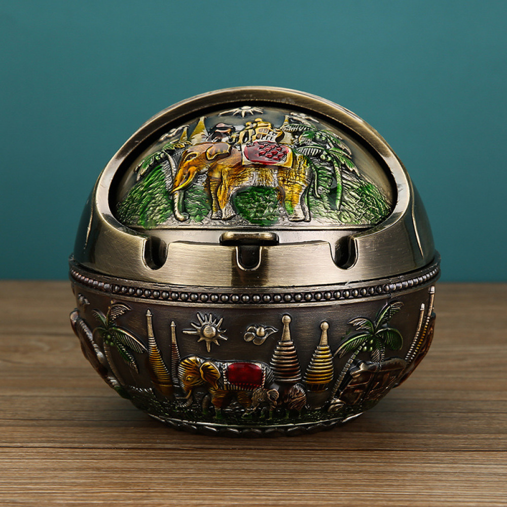 Retro Metal Ashtray With Lid D - Office Table Accessories Unique 评论和价格