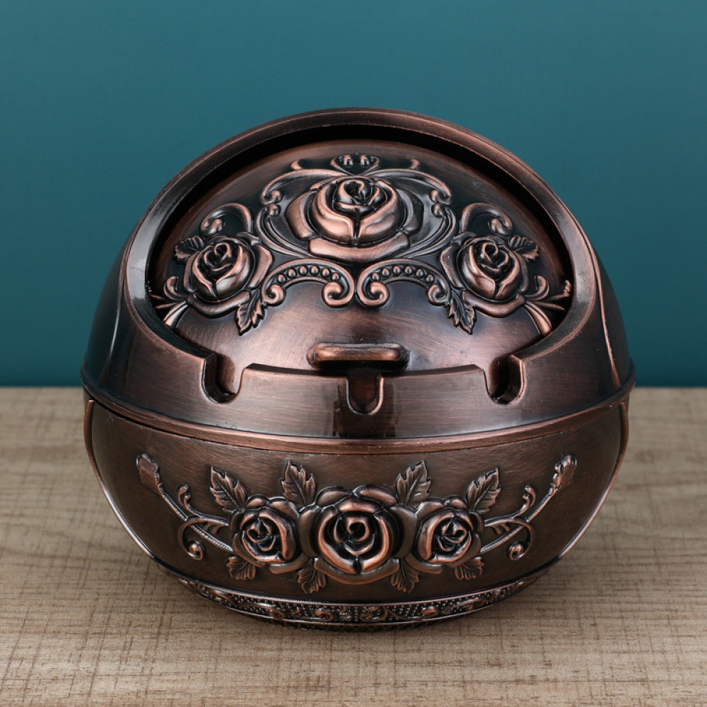 Retro Metal Ashtray With Lid D - Office Table Accessories Unique 评论和价格